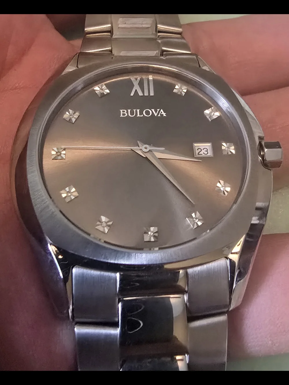Bulova Silver Stainless Steel Watch with Black Sunburst Dial - 42mm